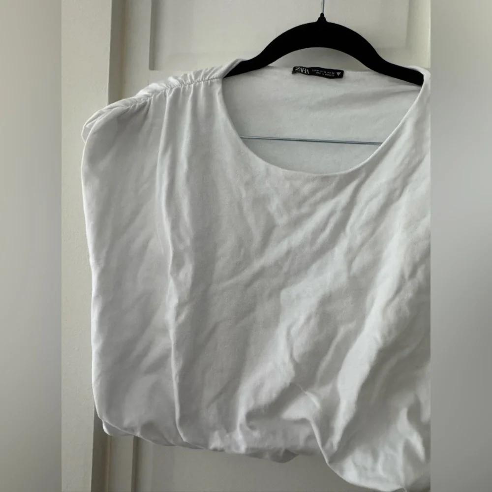 Zara White Cropped Top Structured Cotton Puff Shoulder Medium - Picture 5 of 10